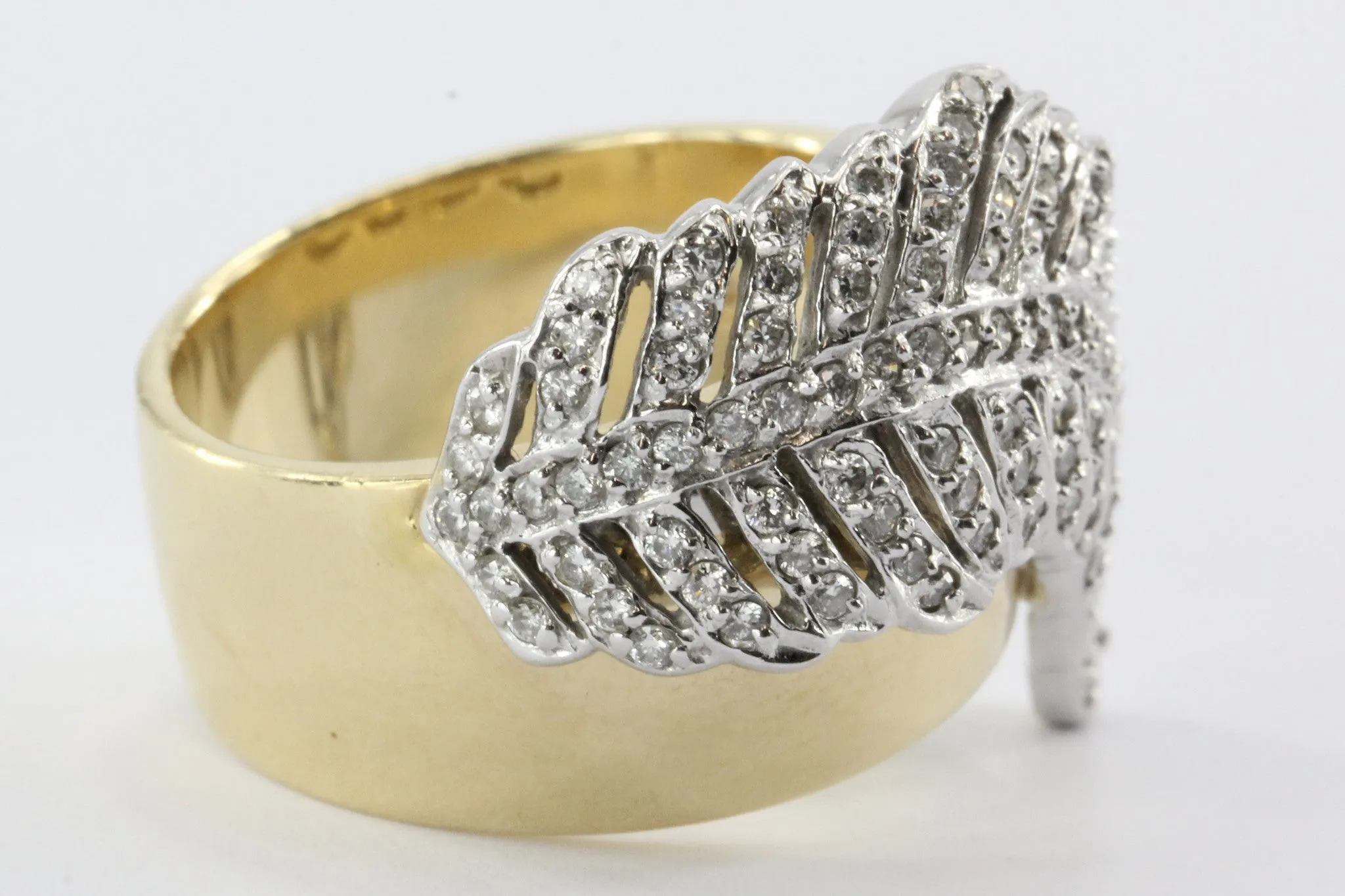 Sonia B 14K White & Yellow Gold Diamond Leaf / Feather Ring Sonia Bitton