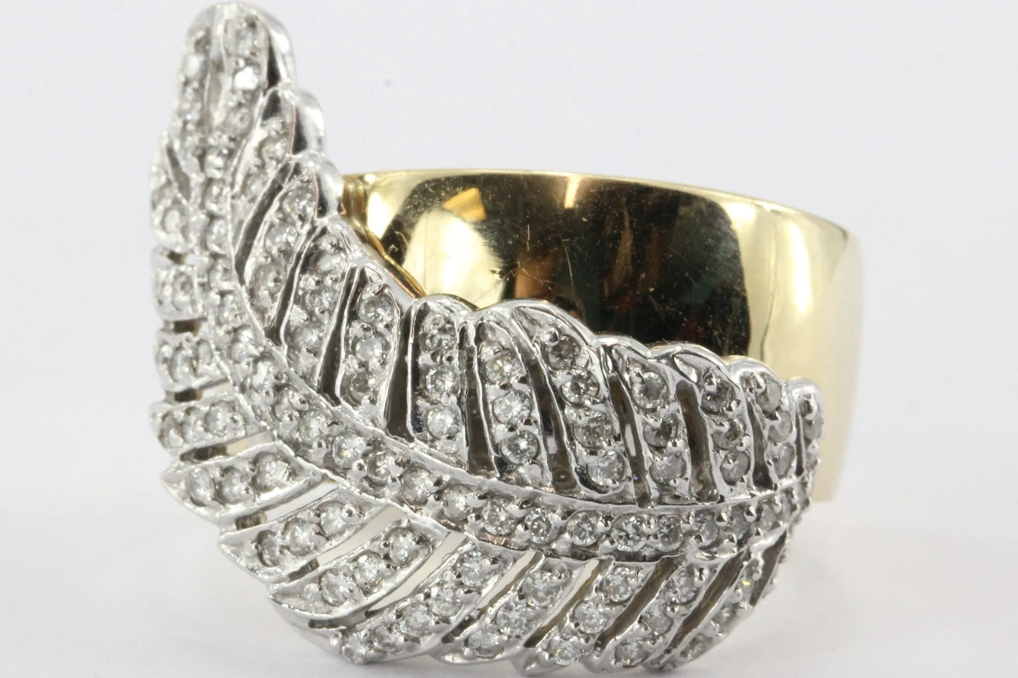 Sonia B 14K White & Yellow Gold Diamond Leaf / Feather Ring Sonia Bitton