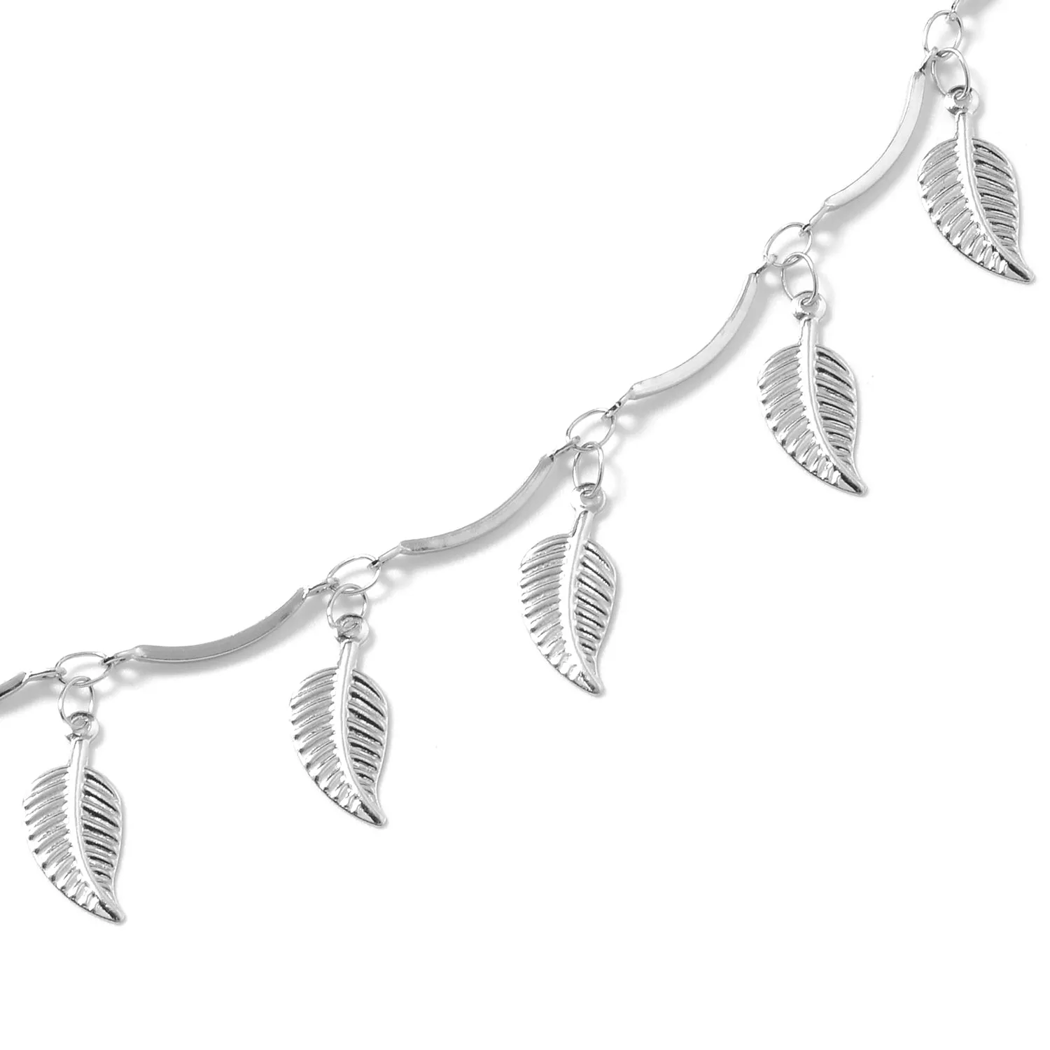 Stainless Steel Leaf/Feather Bar Link Necklace Chain (20 in)
