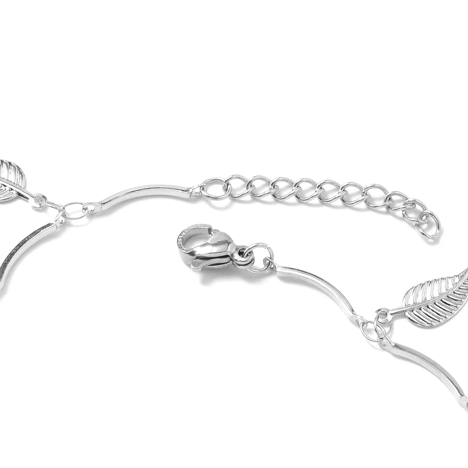 Stainless Steel Leaf/Feather Bar Link Necklace Chain (20 in)
