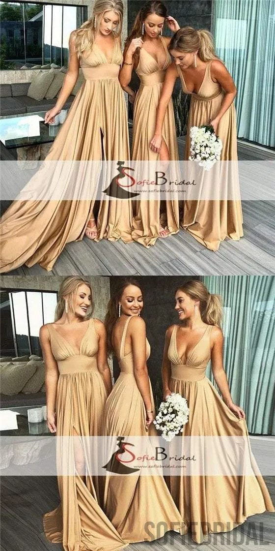 Strap Jersey Side Slit A-line Bridesmaid Dresses, Cheap Bridesmaid Dresses, Long Bridesmaid Dresses, PD0499