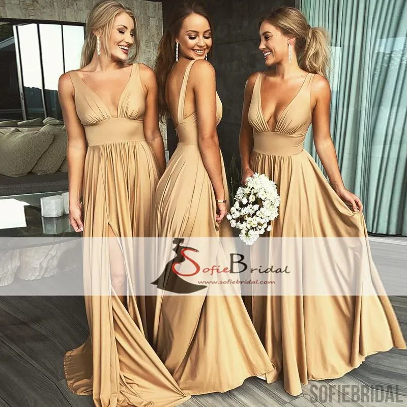 Strap Jersey Side Slit A-line Bridesmaid Dresses, Cheap Bridesmaid Dresses, Long Bridesmaid Dresses, PD0499