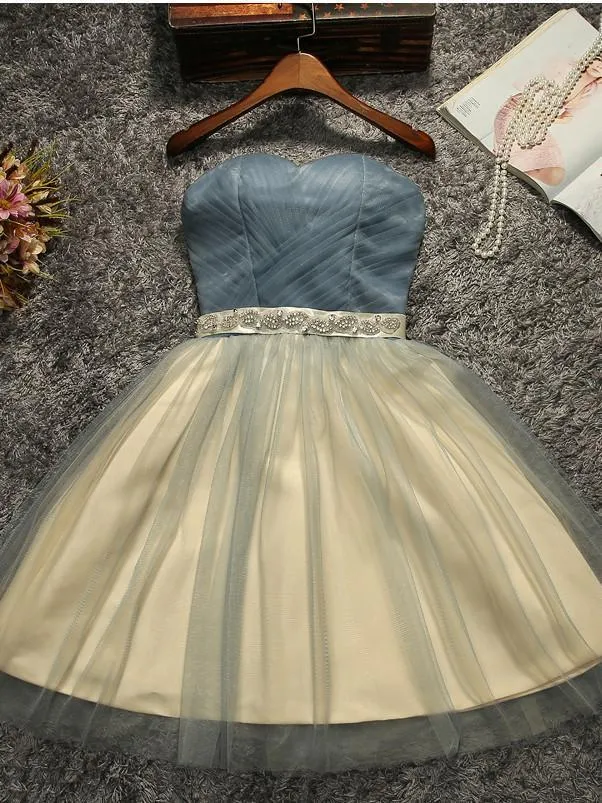 Strapless Beaded Belt Two colors Skirt Homecoming Prom Dresses, Affordable Short Party Prom Sweet 16 Dresses, Perfect Homecoming Cocktail Dresses, BDY0313