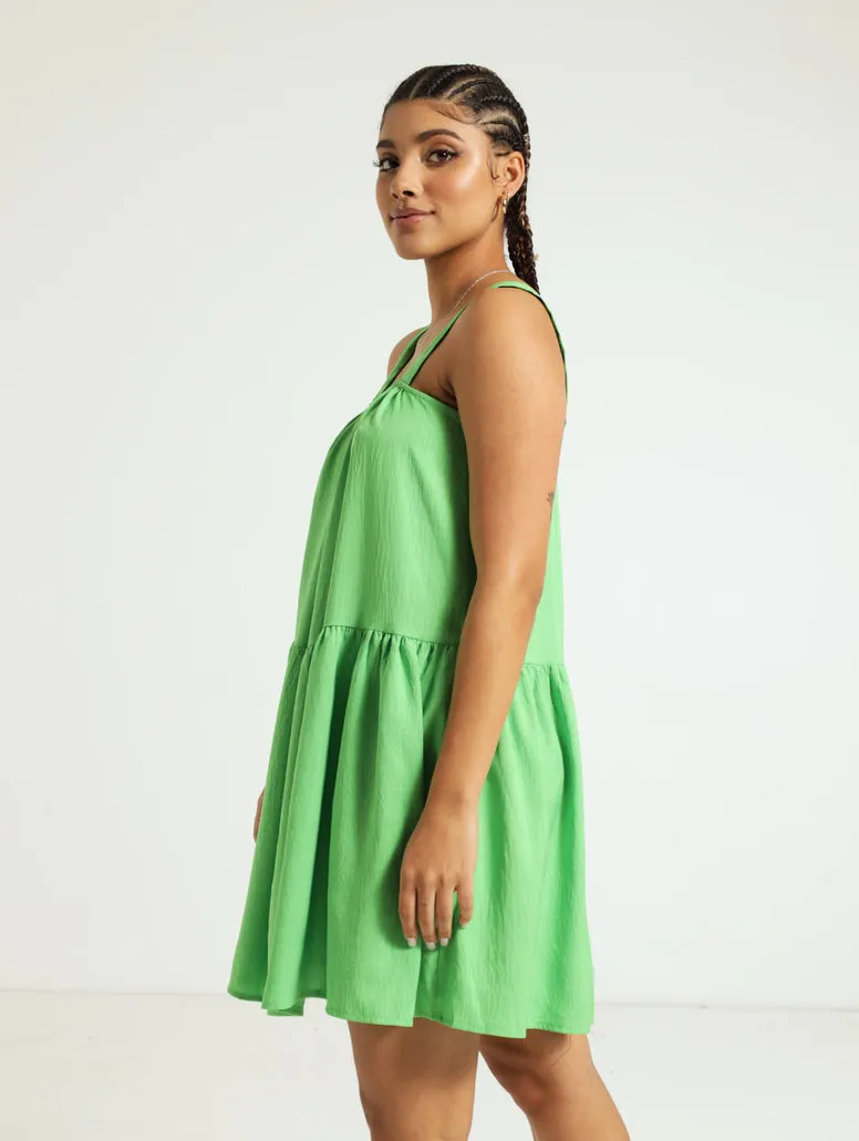 Strappy Tiered Mini Swing Dress - Green