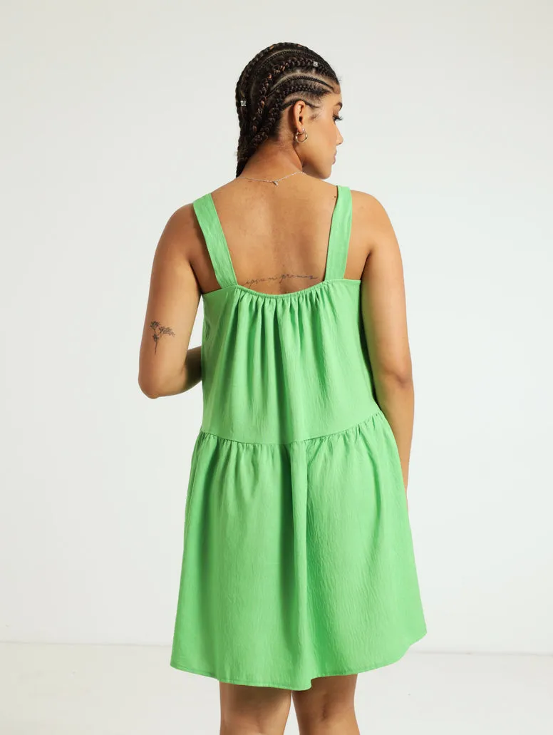 Strappy Tiered Mini Swing Dress - Green