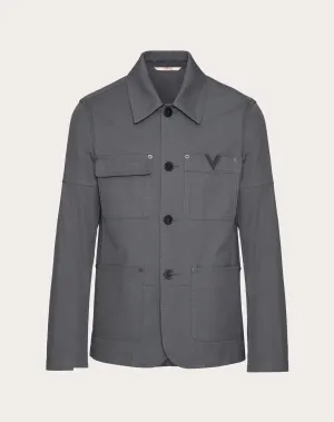 Stretch Cotton Canvas Jacket With Metallic V Detail