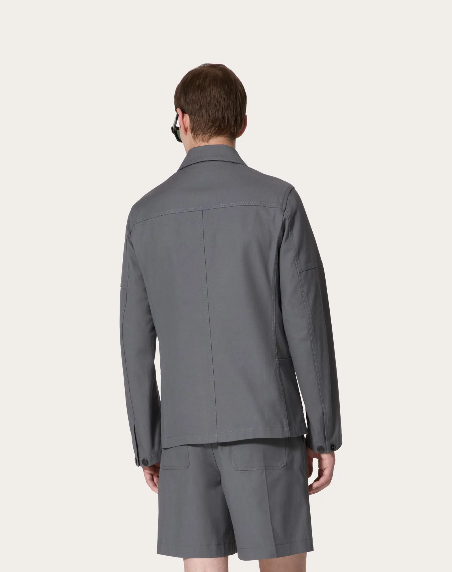 Stretch Cotton Canvas Jacket With Metallic V Detail