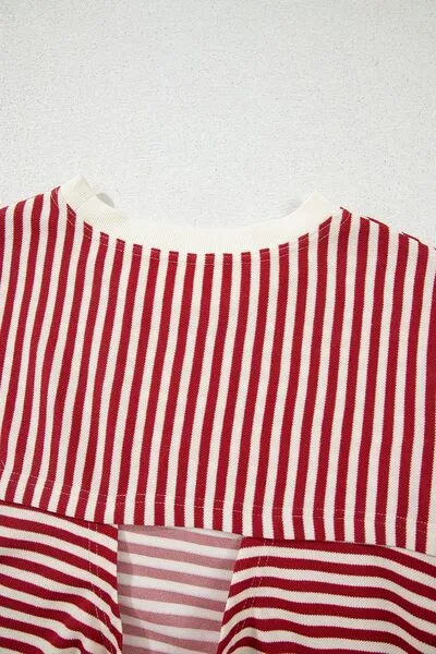 Stripe Bow Decor Cutout Drop Shoulder Top