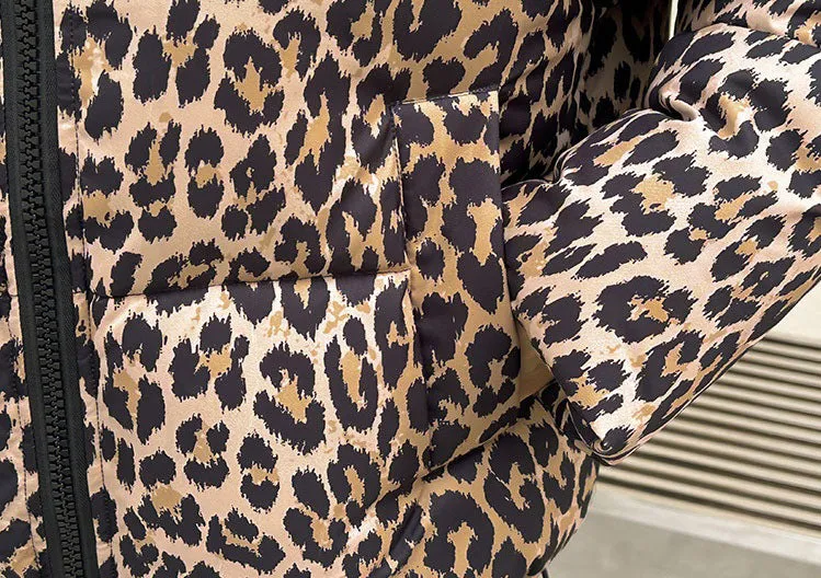 Stylish Quilted Puffer Jacket in Leopard Print for Women