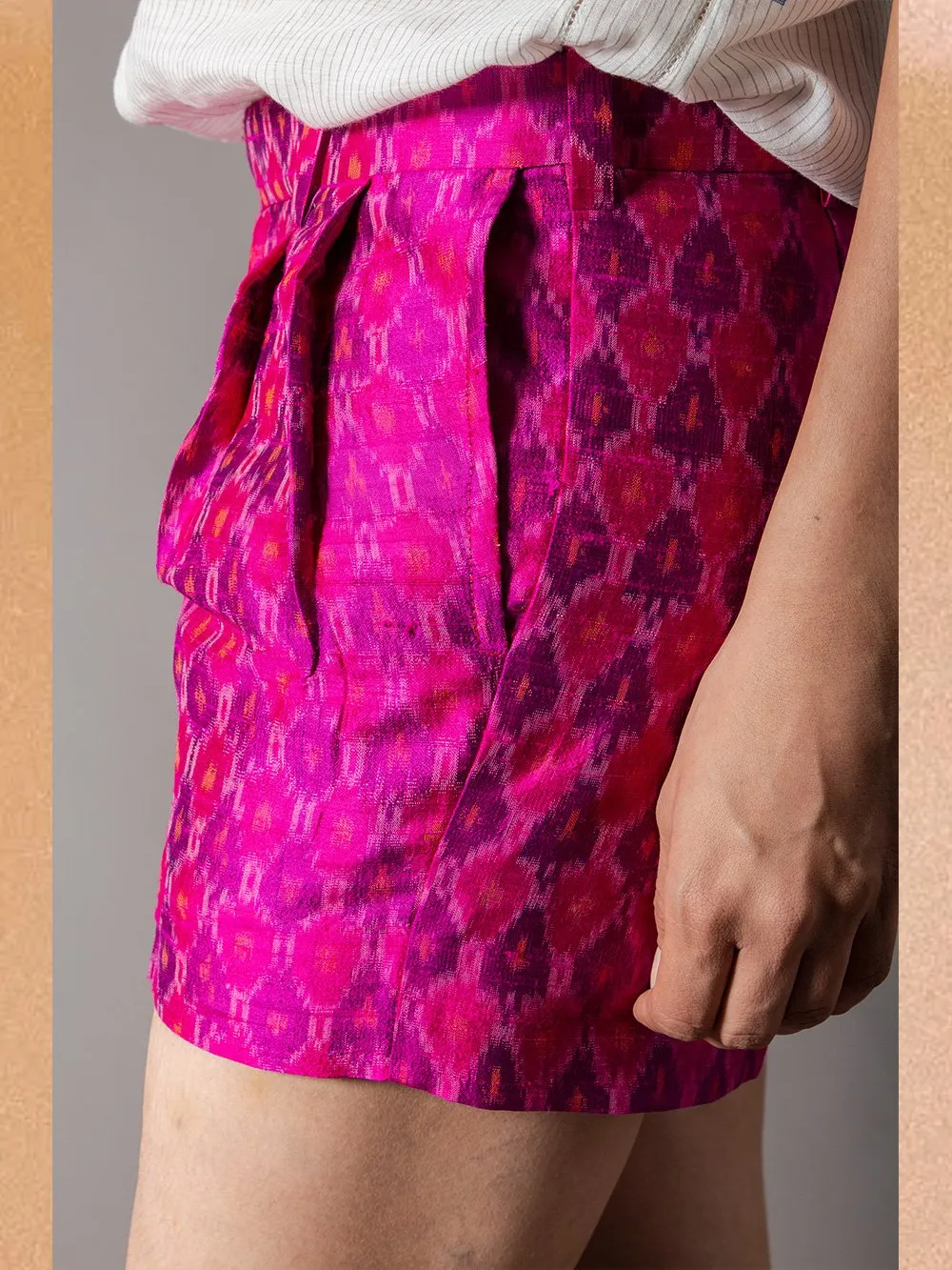 SUKETDHIR   I   SD Short Pant | Silk Ikat | Magenta