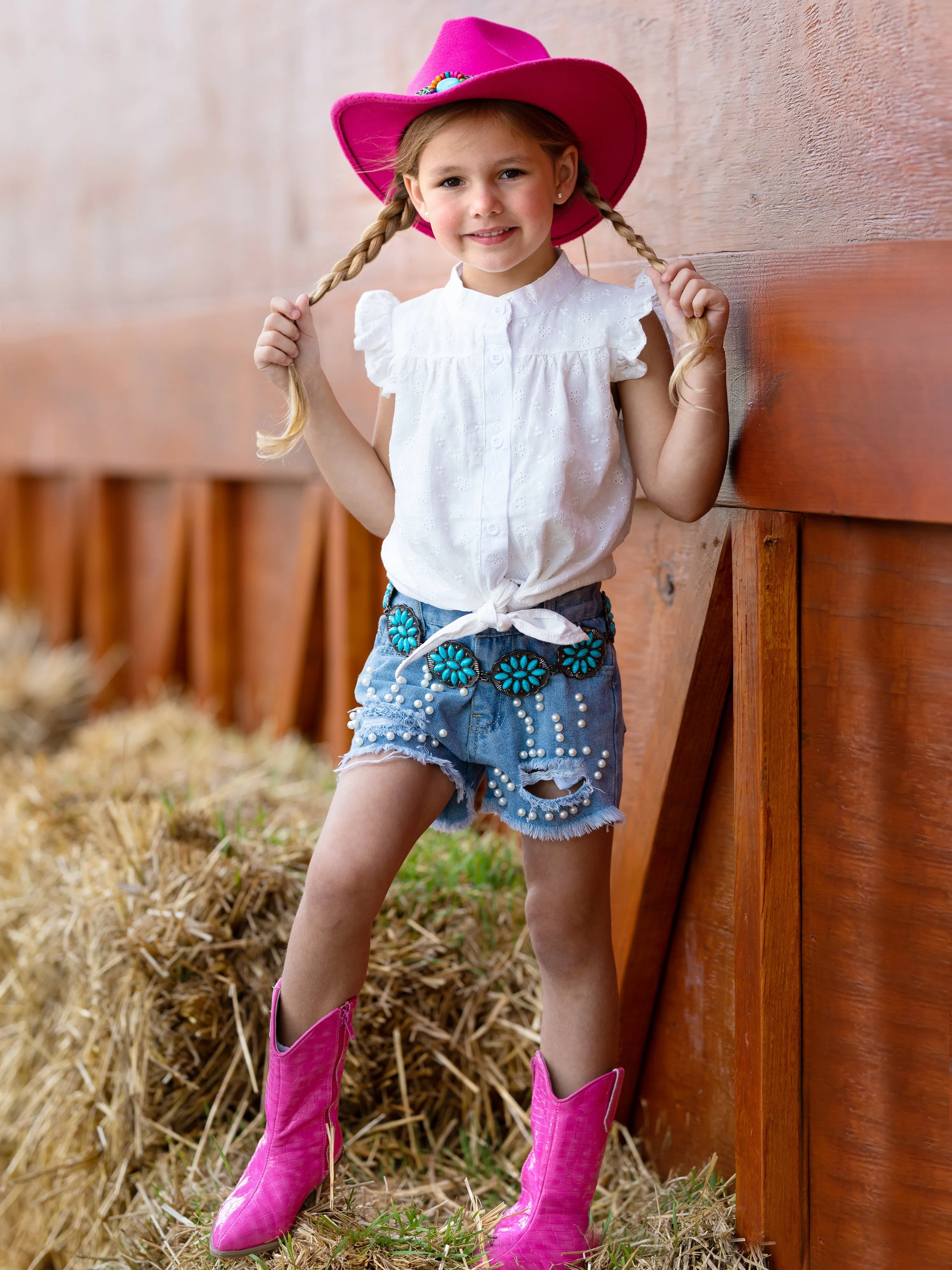Summer Shine Pearled Denim Short Set