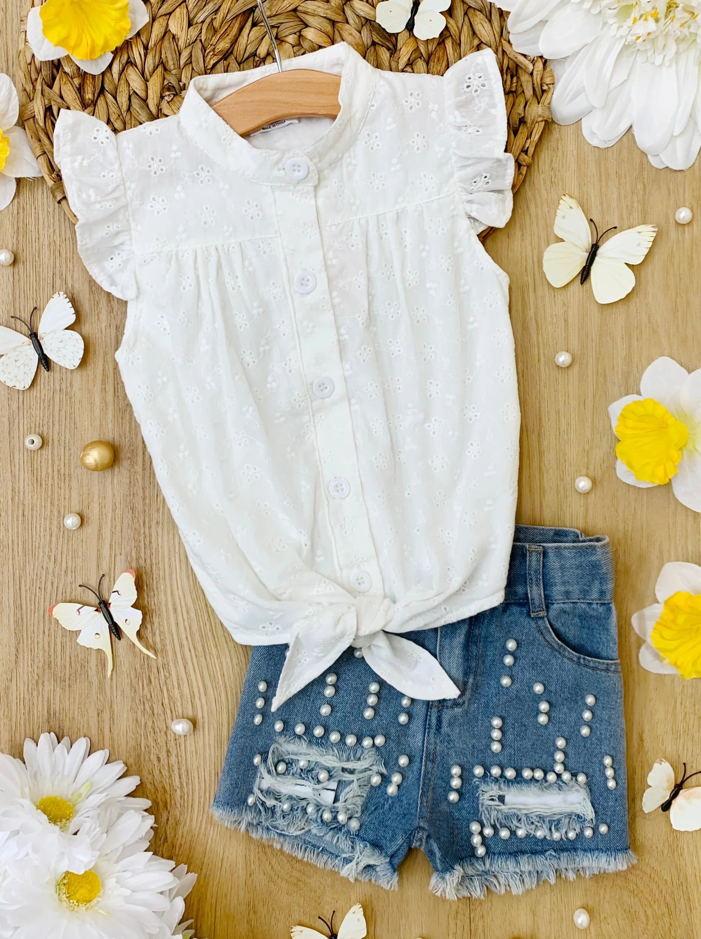 Summer Shine Pearled Denim Short Set