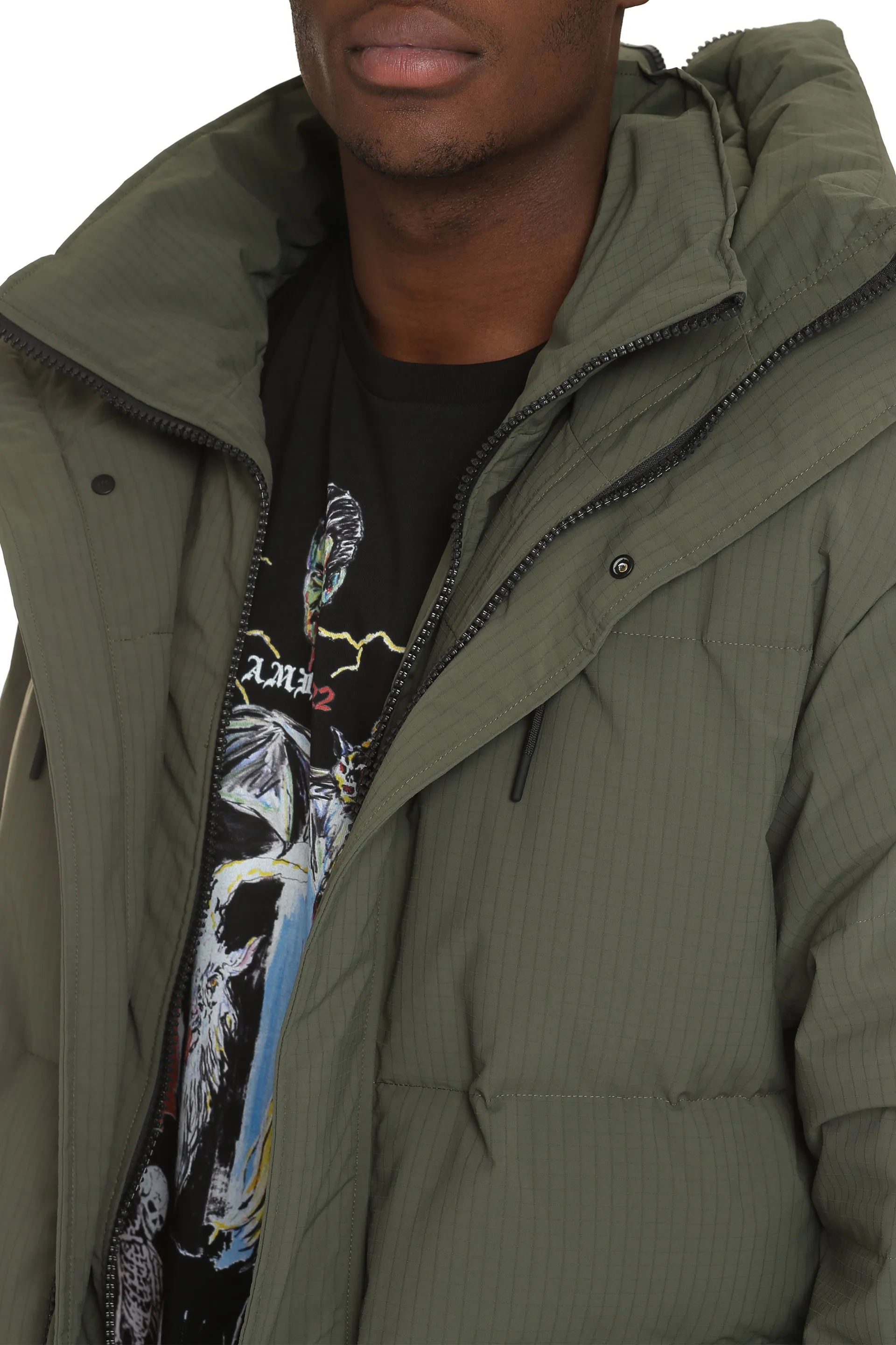 Techno fabric long down jacket