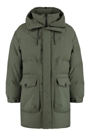 Techno fabric long down jacket