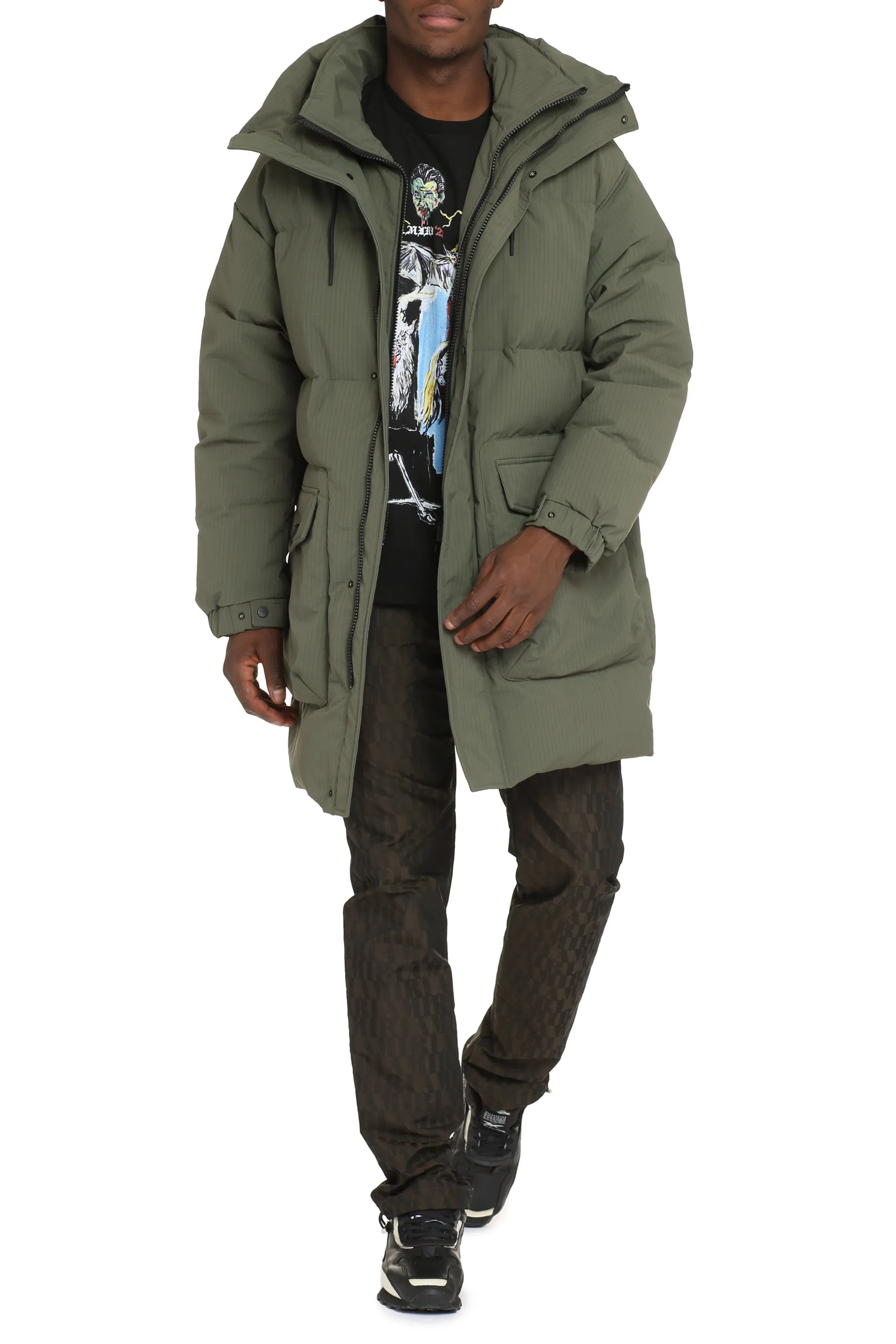 Techno fabric long down jacket