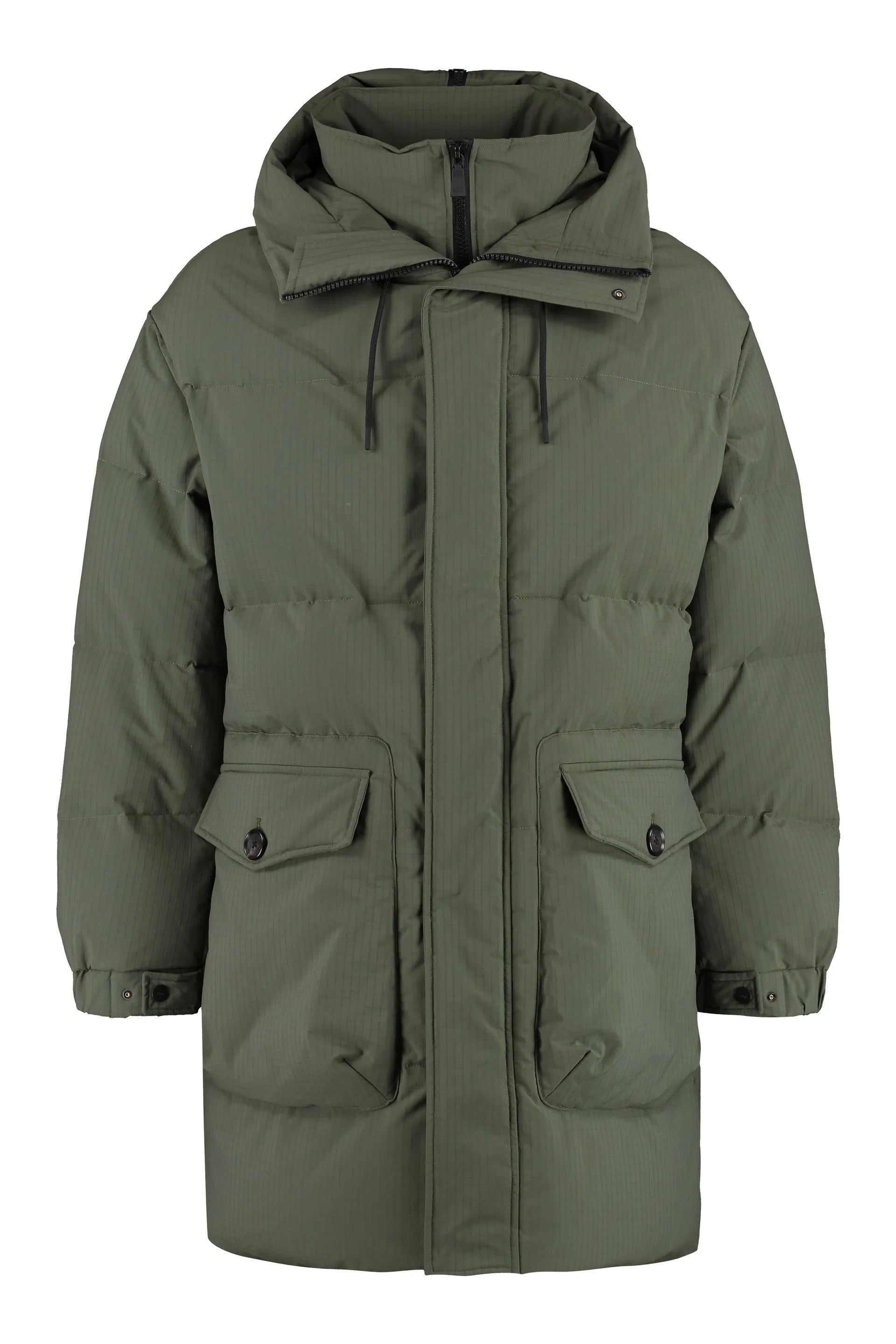 Techno fabric long down jacket