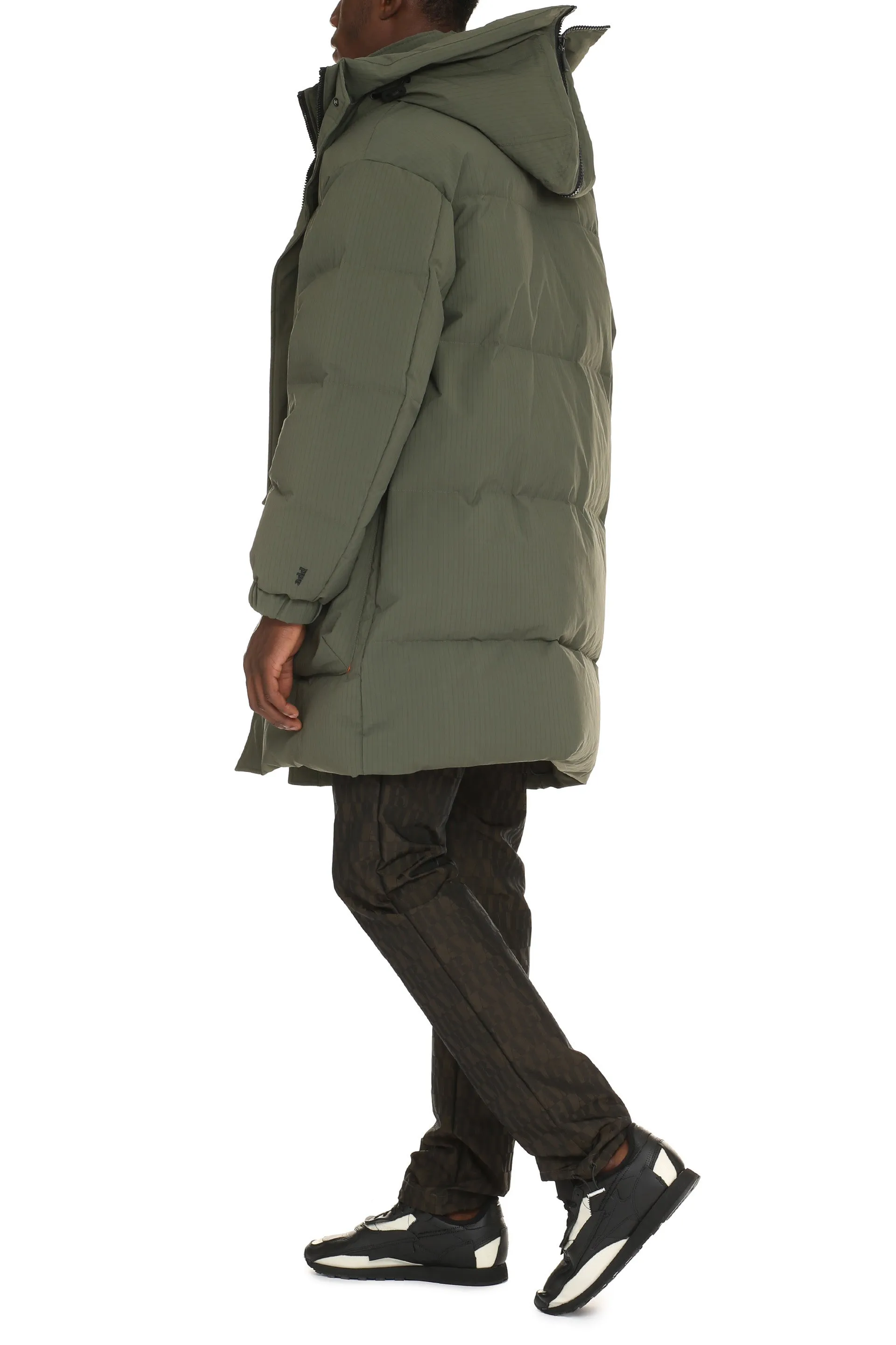 Techno fabric long down jacket