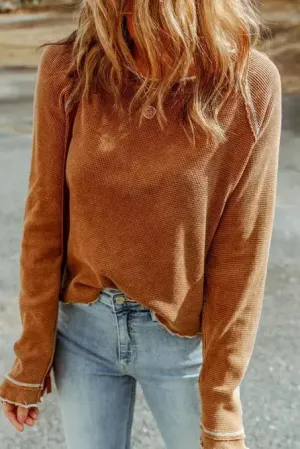 Textured Round Neck Long Sleeve Top