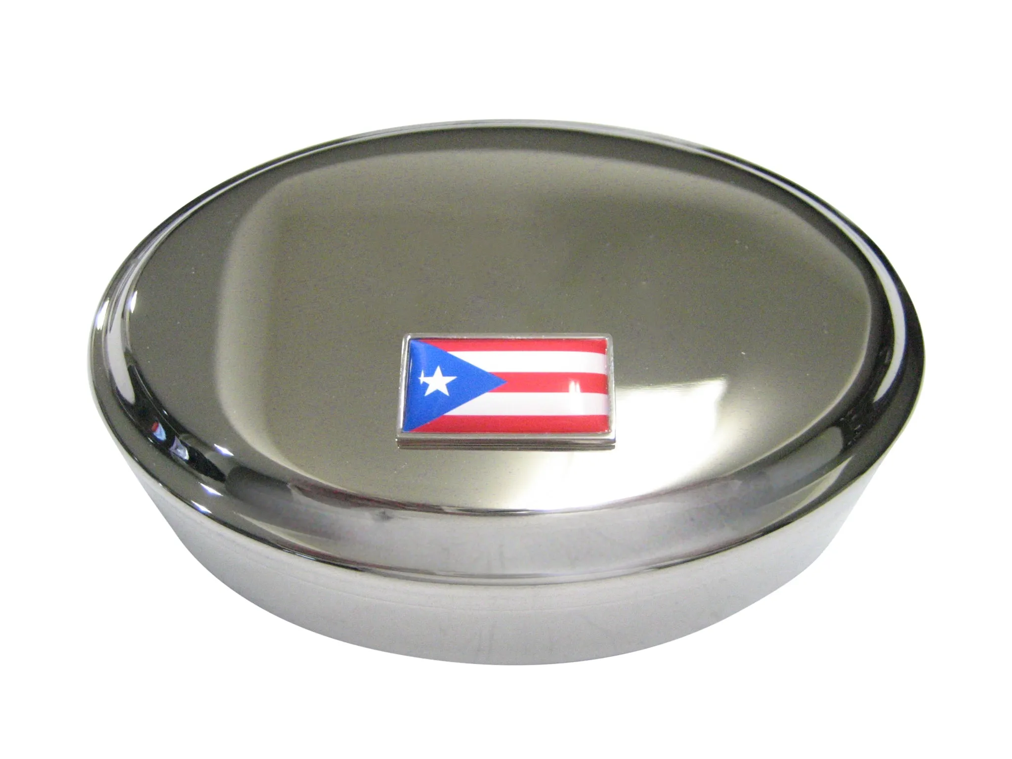 Thin Bordered Commonwealth of Puerto Rico Flag Oval Trinket Jewelry Box