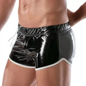 TOF PARIS Short Stretch Vinyl Mini-Shorts Low Rise Black/White 21
