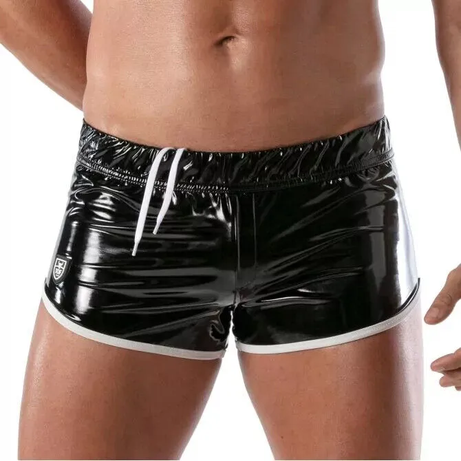 TOF PARIS Short Stretch Vinyl Mini-Shorts Low Rise Black/White 21