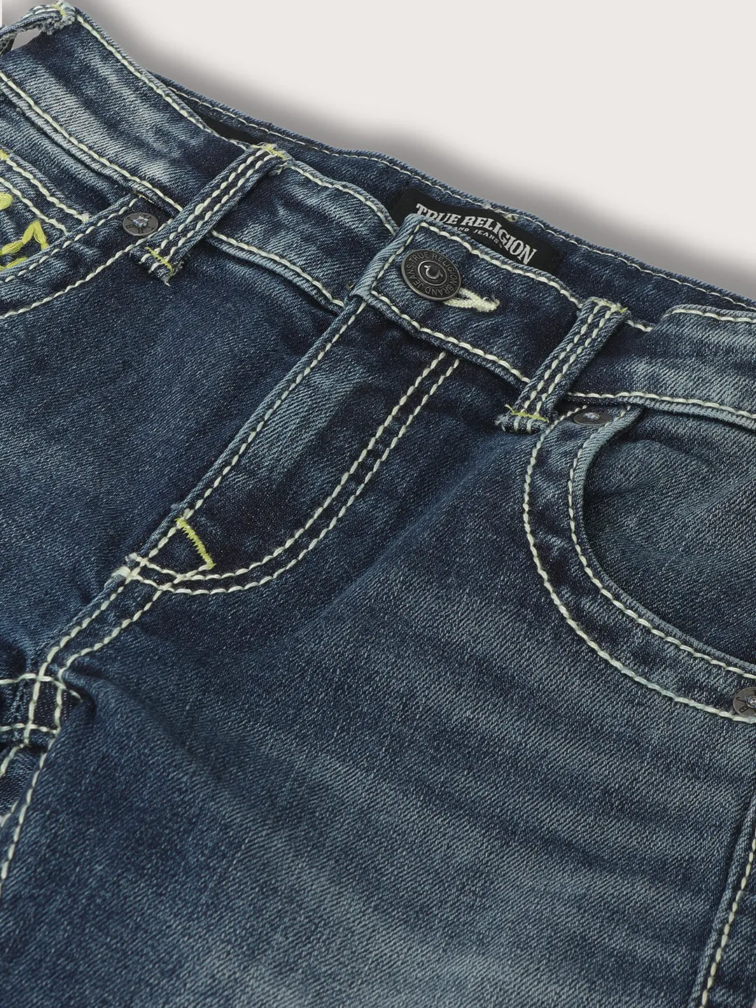 True Religion Boys Washed Effect Jeans Solid Straight Fit Blue Mid Rise