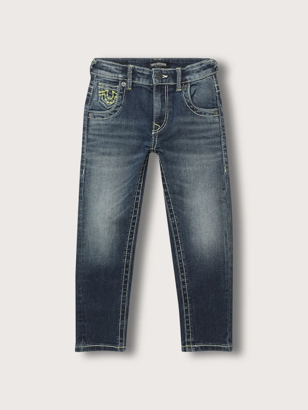 True Religion Boys Washed Effect Jeans Solid Straight Fit Blue Mid Rise