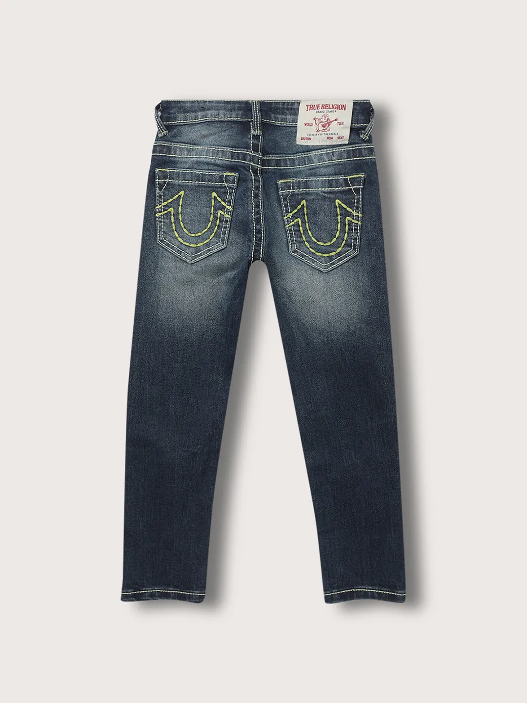 True Religion Boys Washed Effect Jeans Solid Straight Fit Blue Mid Rise