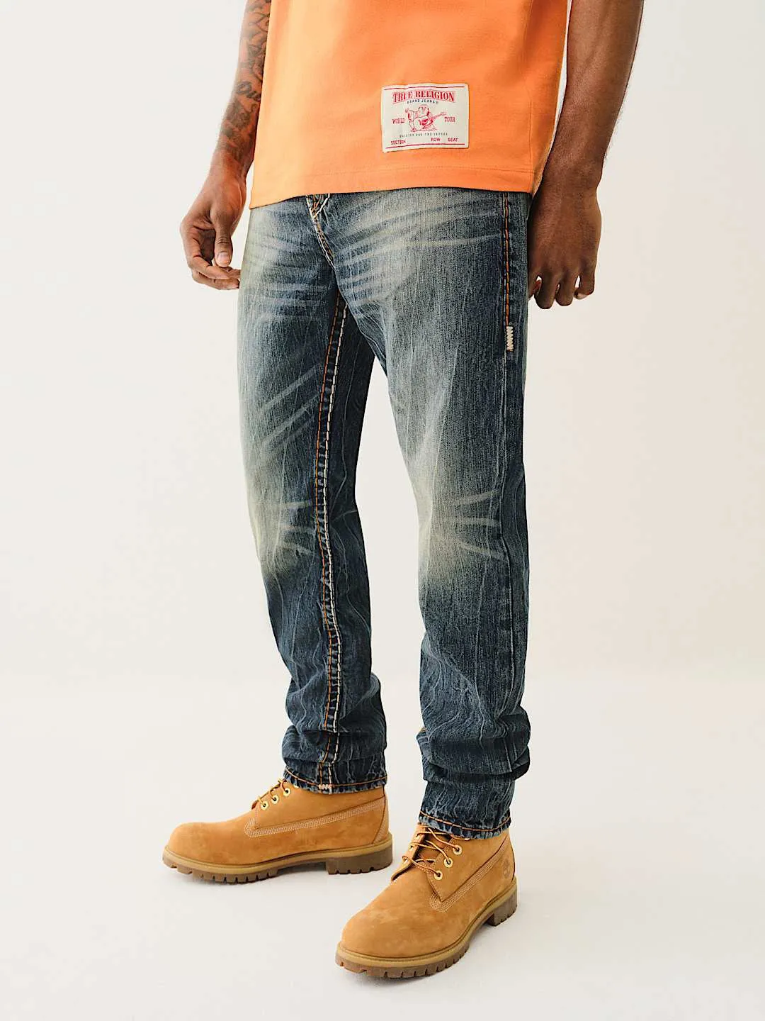 True Religion Men Blue Slim Fit Washed Jeans