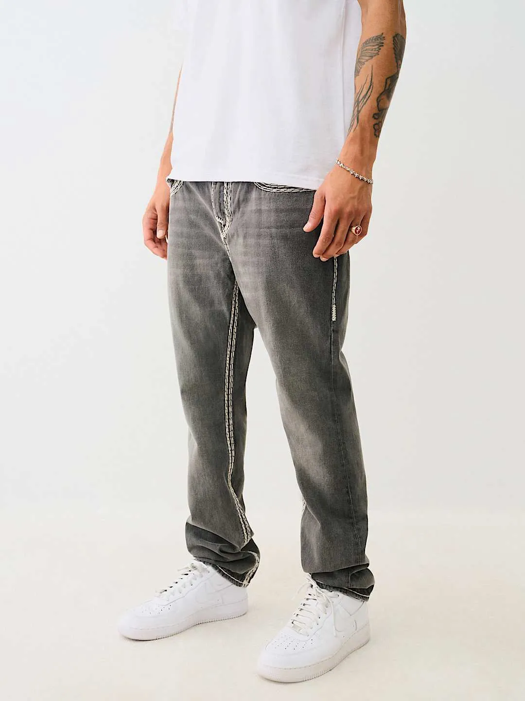 True Religion Super Qt Rocco Slim Fit Grey Mid Rise Washed Jeans