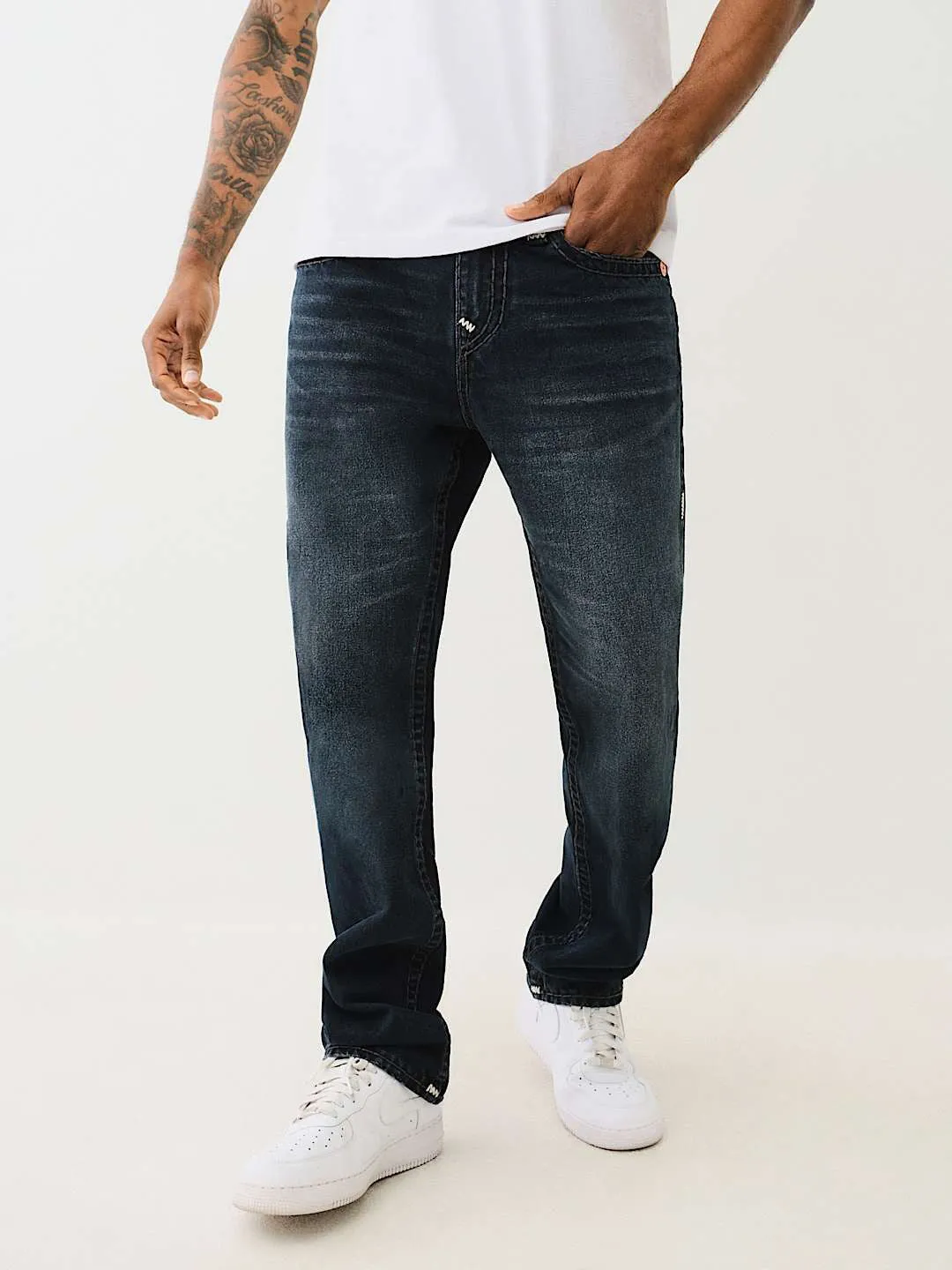 True Religion Super T Ricky Straight Fit Blue Mid Rise Washed Jeans