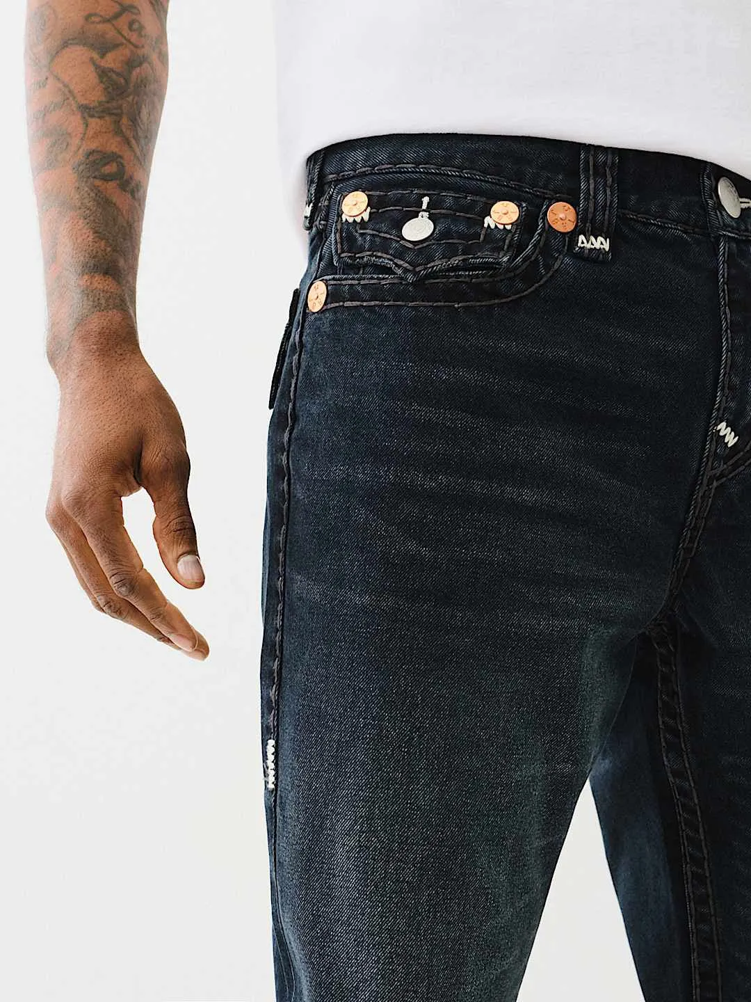 True Religion Super T Ricky Straight Fit Blue Mid Rise Washed Jeans