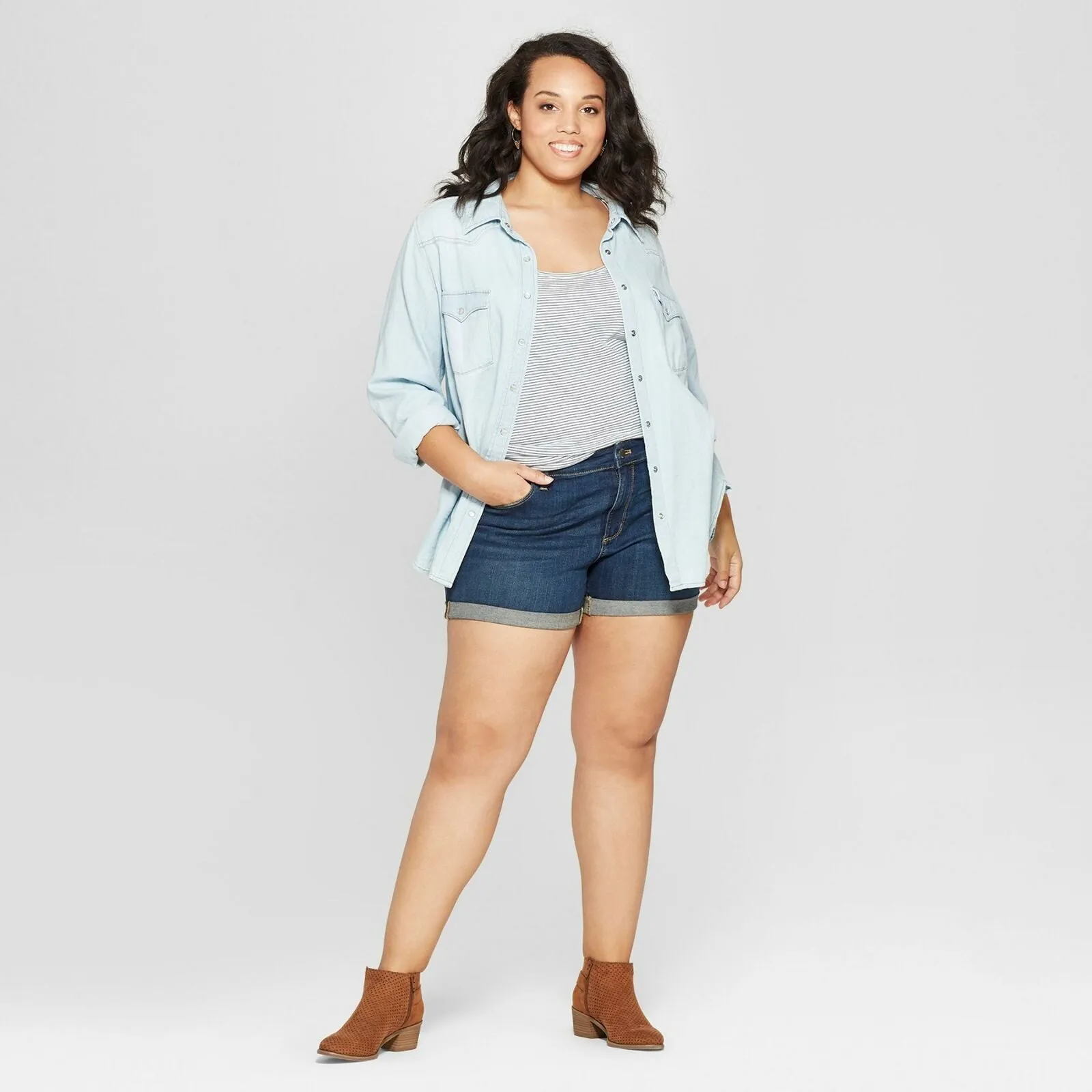 Universal Thread Women's Plus Size Roll Cuff Jean Midi Shorts