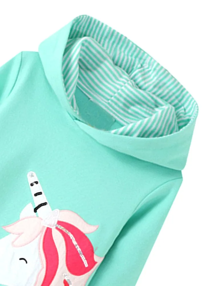Ursula the Unicorn - Girls Long Sleeve Hooded Turquoise Unicorn Dress