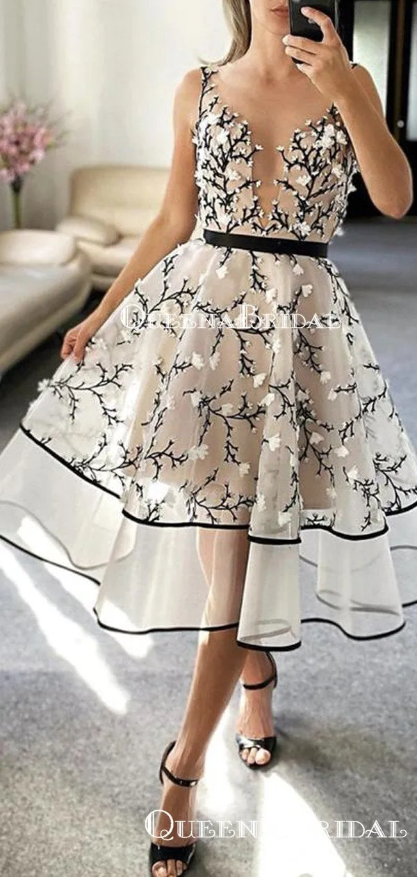 V-neck Applique A-line Short Cheap Party Homecoming Dresses, HDS0030