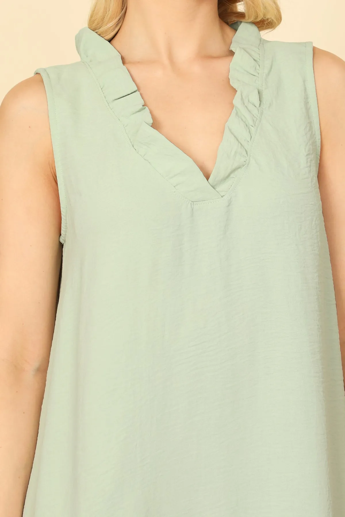 V-NECK SLEEVELESS SOLID BABYDOLL DRESS