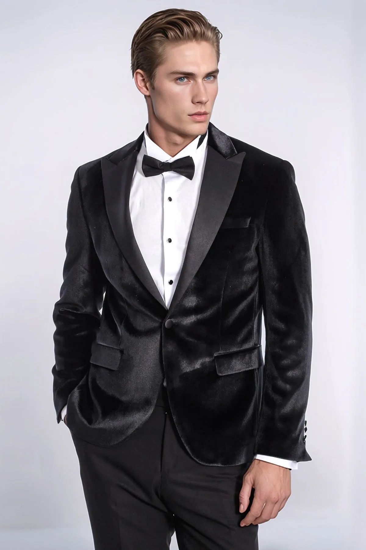 Velvet Slim Fit Black Men Prom Blazer - Wessi
