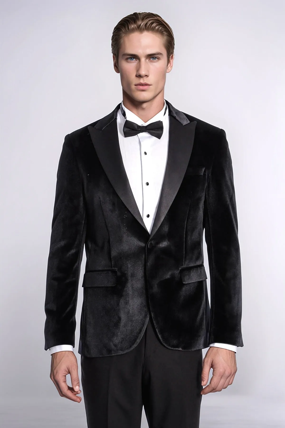 Velvet Slim Fit Black Men Prom Blazer - Wessi