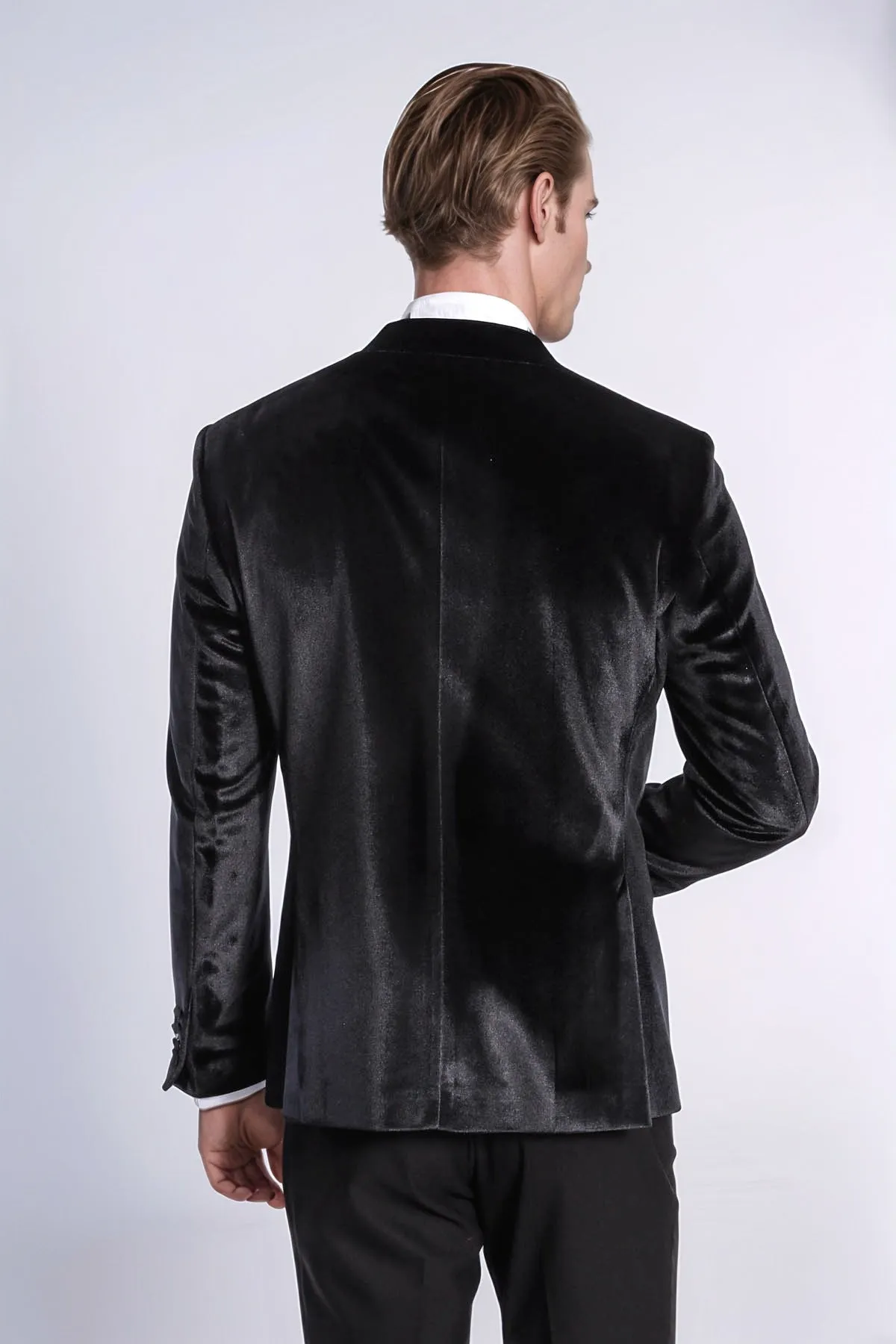 Velvet Slim Fit Black Men Prom Blazer - Wessi