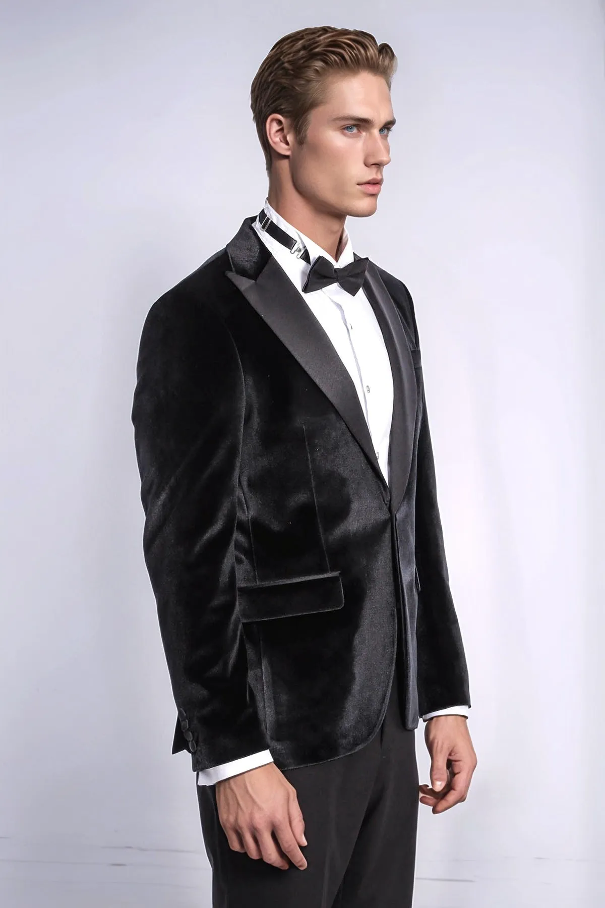 Velvet Slim Fit Black Men Prom Blazer - Wessi