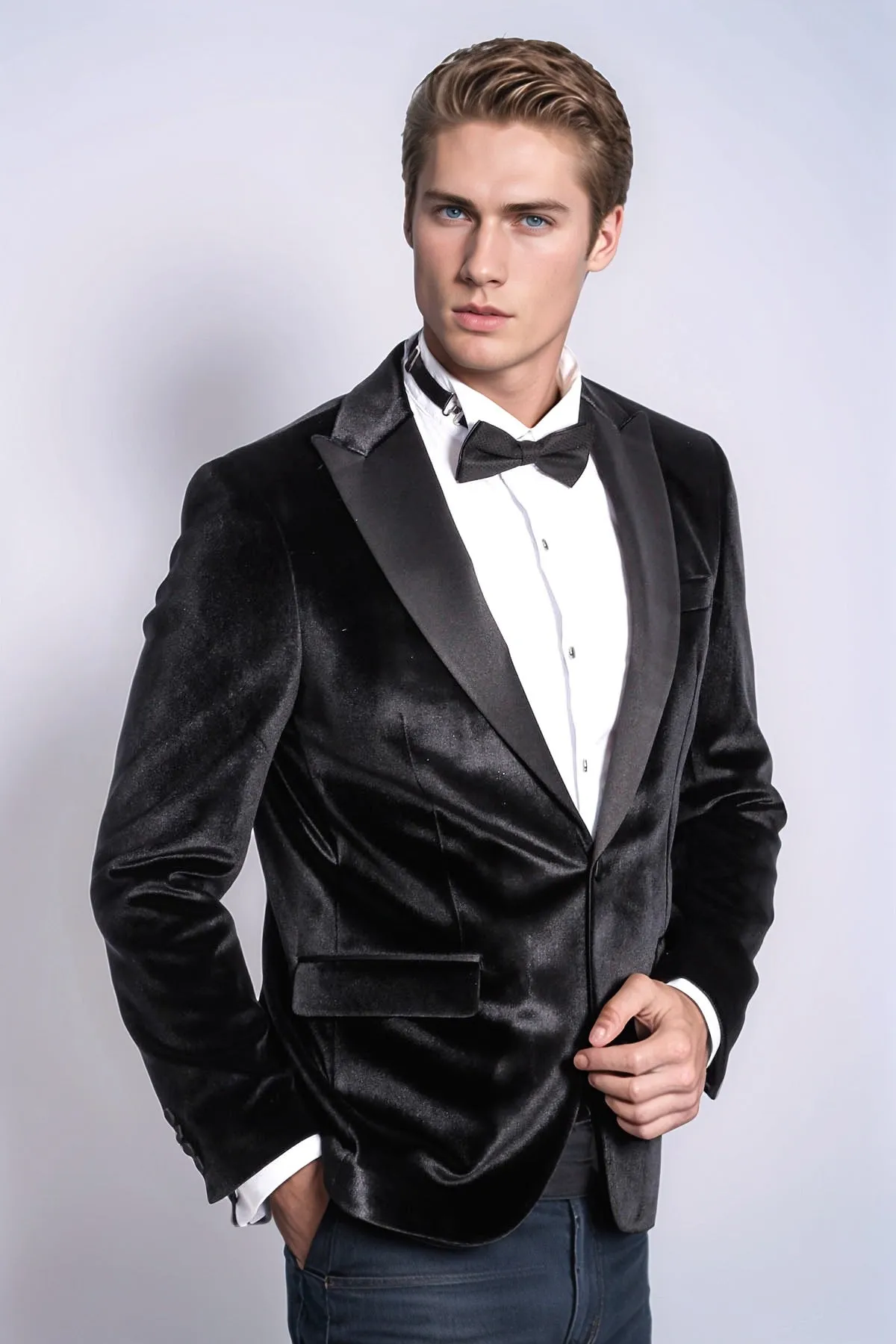 Velvet Slim Fit Black Men Prom Blazer - Wessi