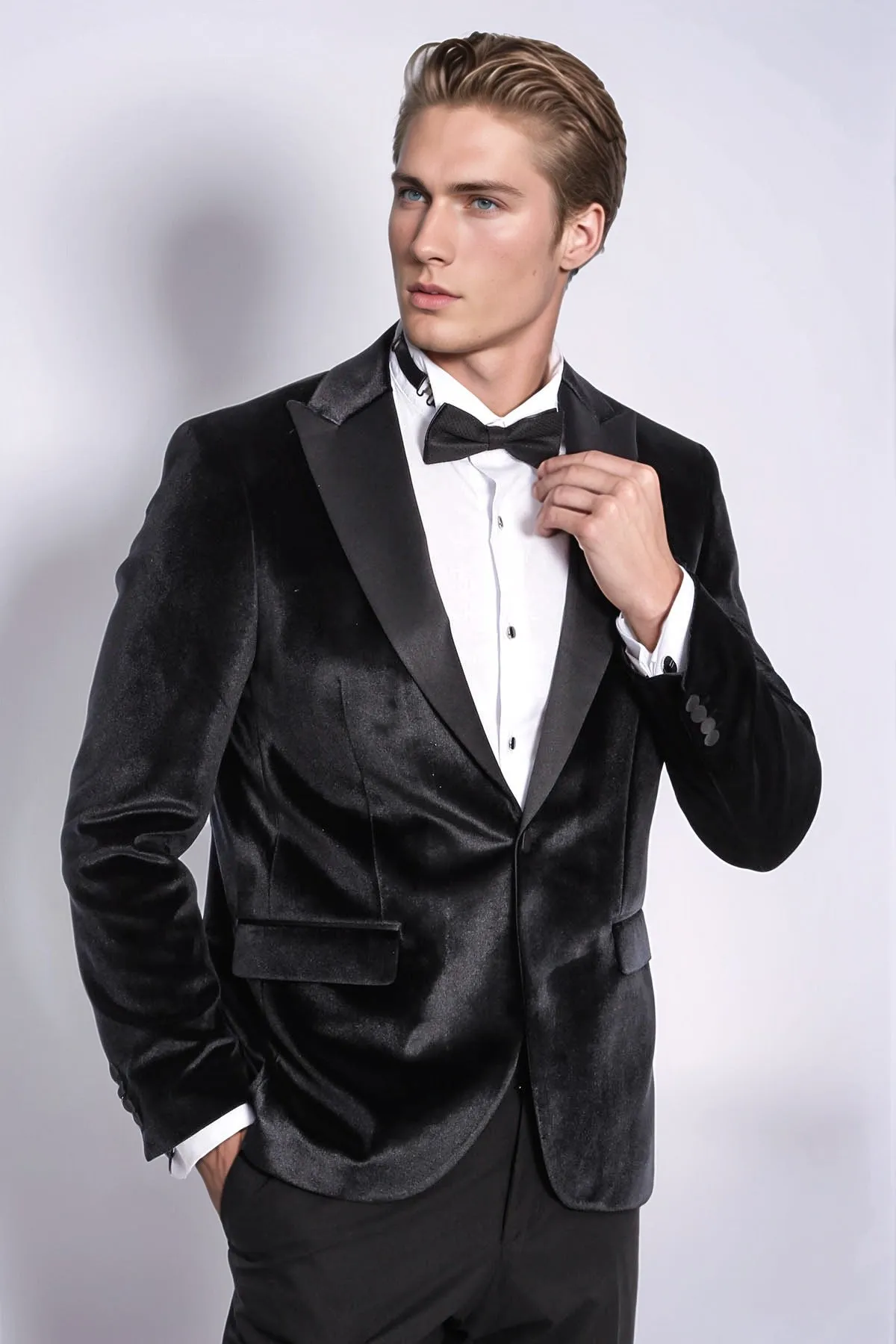 Velvet Slim Fit Black Men Prom Blazer - Wessi