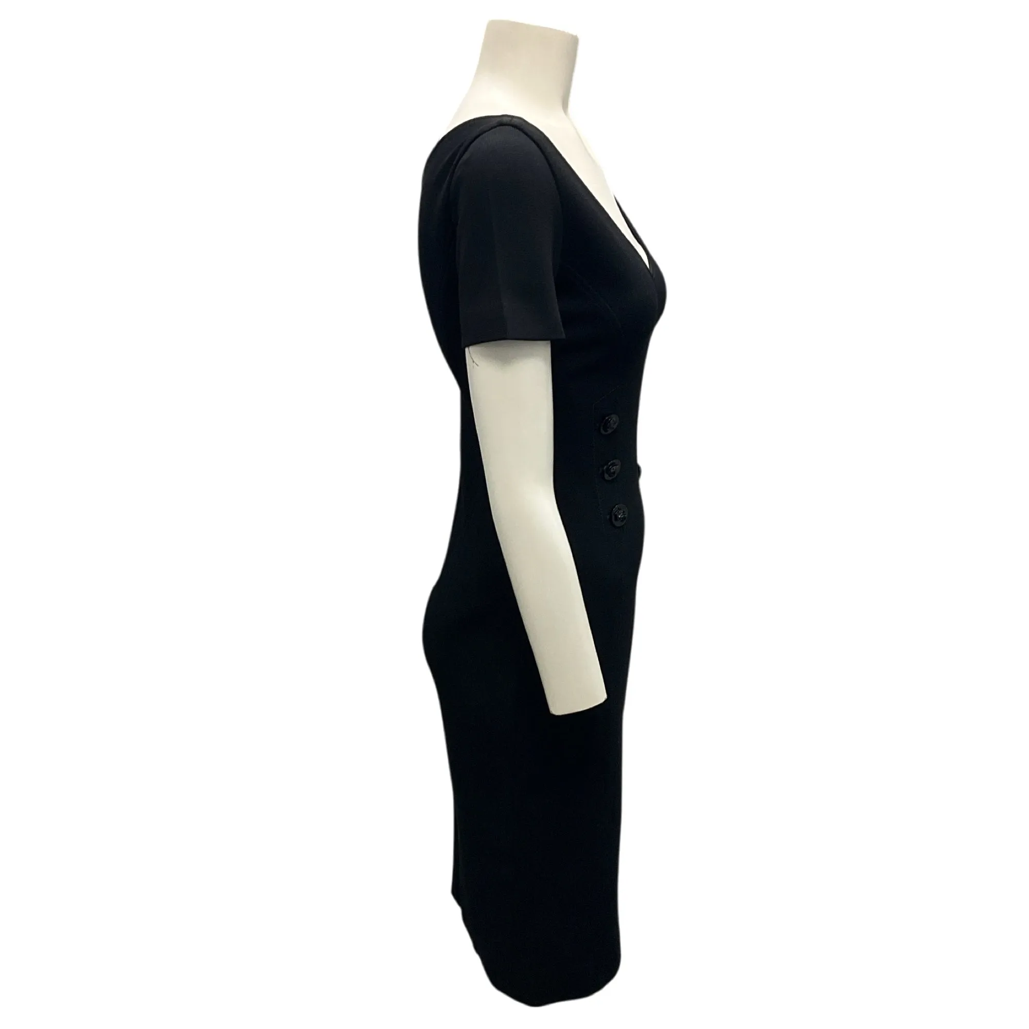 Versace Black 2013 Short Sleeved Medusa Button Fitted Stretch Knit Dress