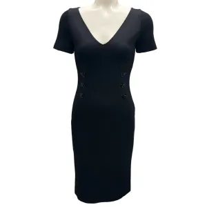 Versace Black 2013 Short Sleeved Medusa Button Fitted Stretch Knit Dress