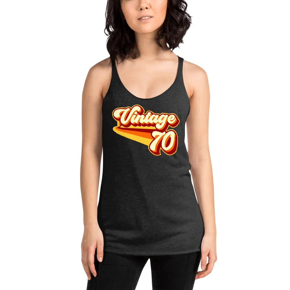 Vintage 1970 Warm Retro Lines Women's Racerback Tank