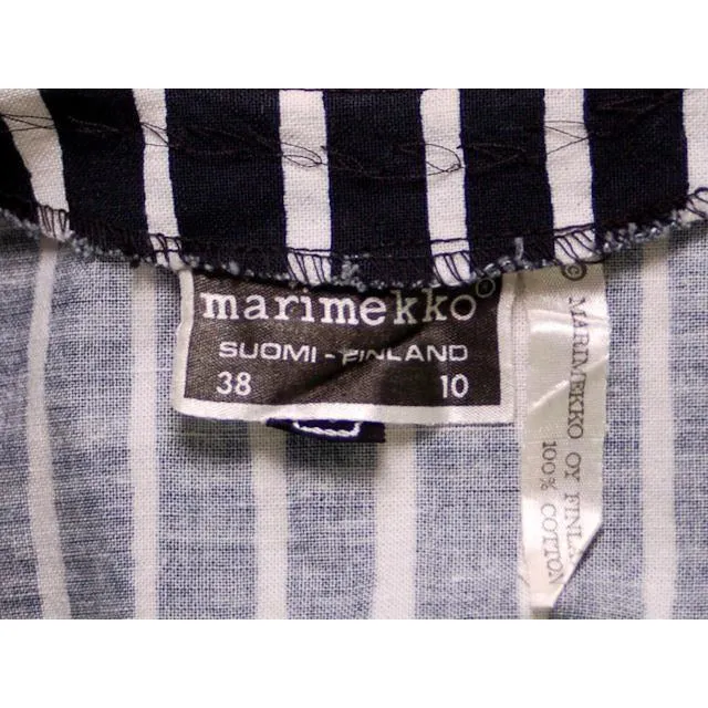 Vintage Marimekko Suomi Finland Black & White Stripes Piccolo Jokapoika Jumper Dress Sz 38/10 1970s