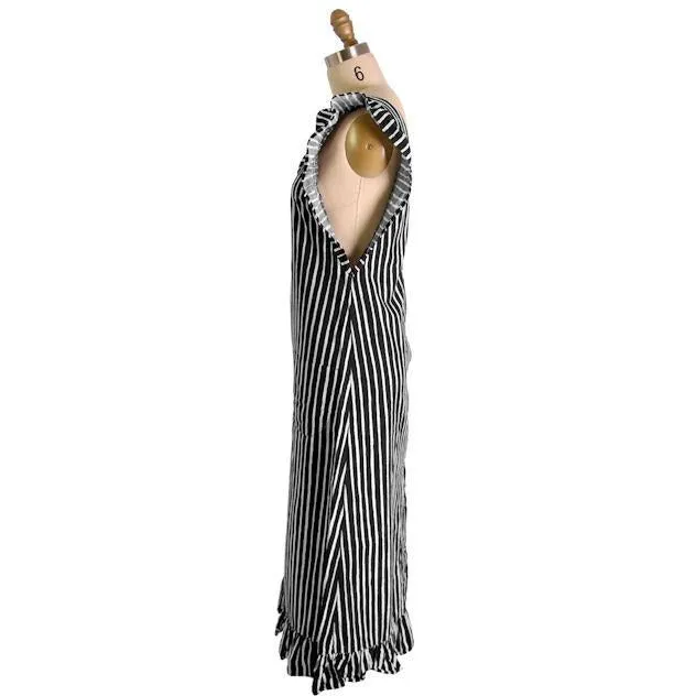 Vintage Marimekko Suomi Finland Black & White Stripes Piccolo Jokapoika Jumper Dress Sz 38/10 1970s