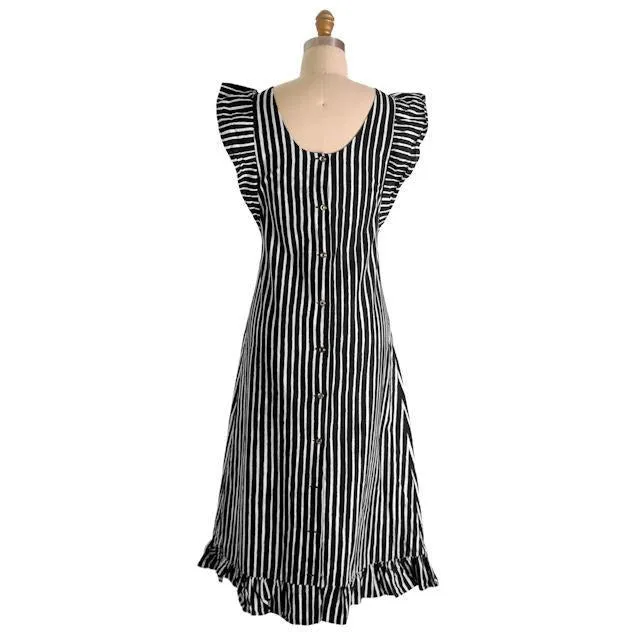 Vintage Marimekko Suomi Finland Black & White Stripes Piccolo Jokapoika Jumper Dress Sz 38/10 1970s