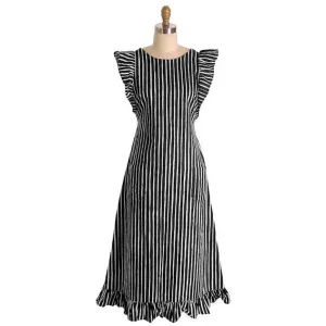 Vintage Marimekko Suomi Finland Black & White Stripes Piccolo Jokapoika Jumper Dress Sz 38/10 1970s
