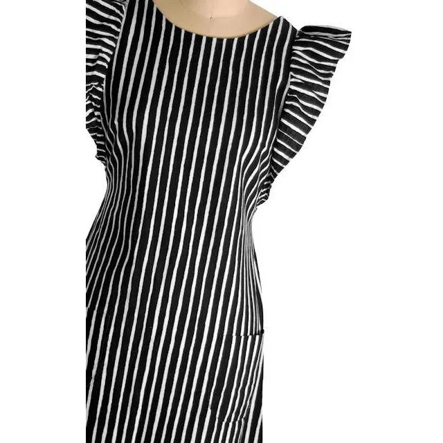Vintage Marimekko Suomi Finland Black & White Stripes Piccolo Jokapoika Jumper Dress Sz 38/10 1970s